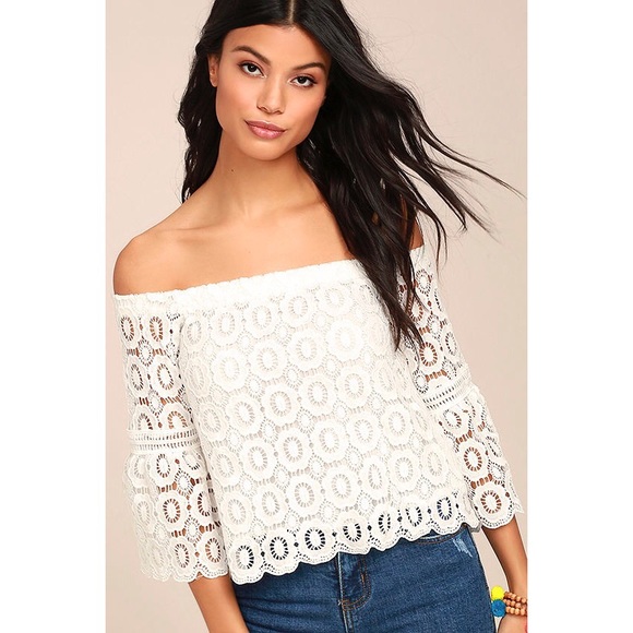Lulus Tops - Lulu’s good day white crochet off the shoulder top